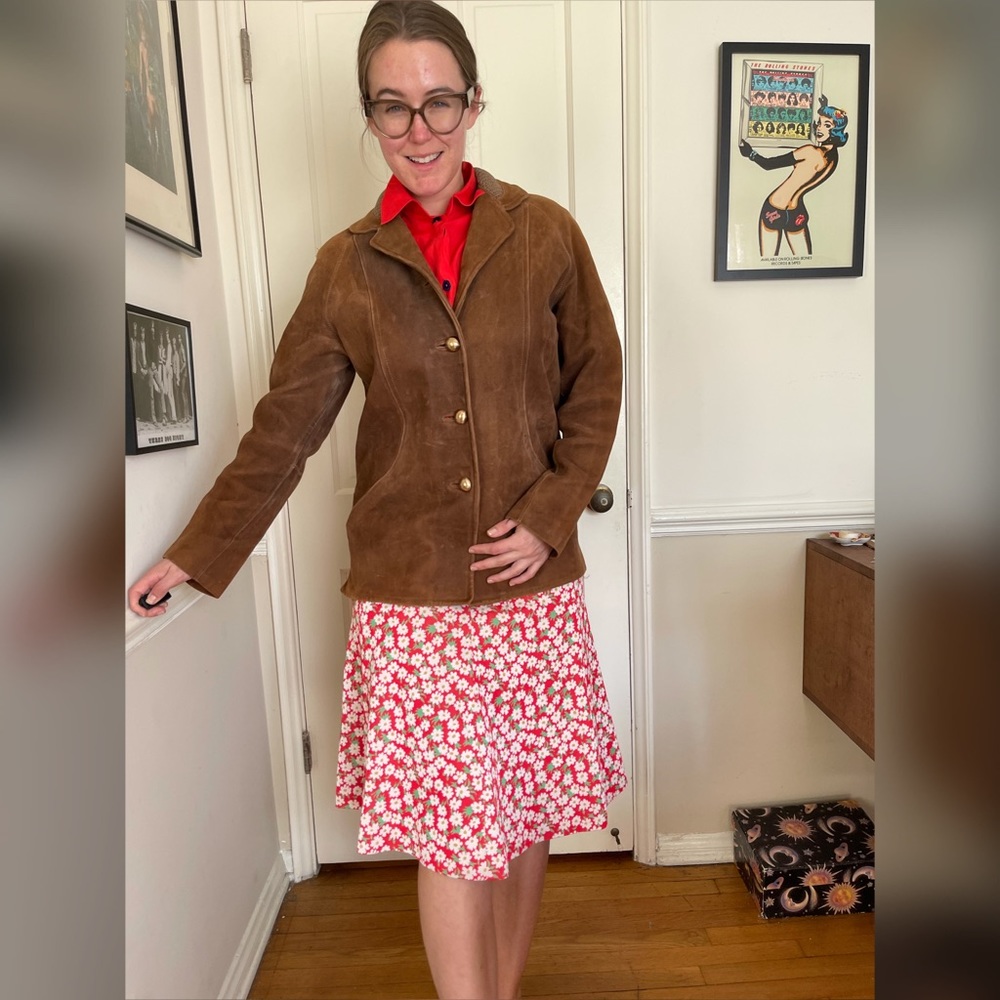 40s-50s Vintage Suede Coat with Knit Collar - Picture 1 of 15